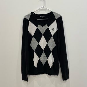 Men's Black/Gray/Wht Express V-Neck Argyle Sweater Size L